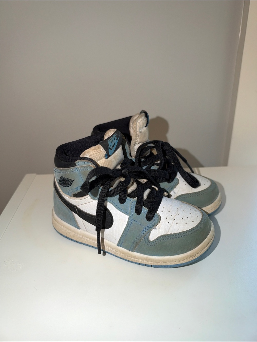 Nike Kids High-Top Sneakers in White, Sage, and Black
